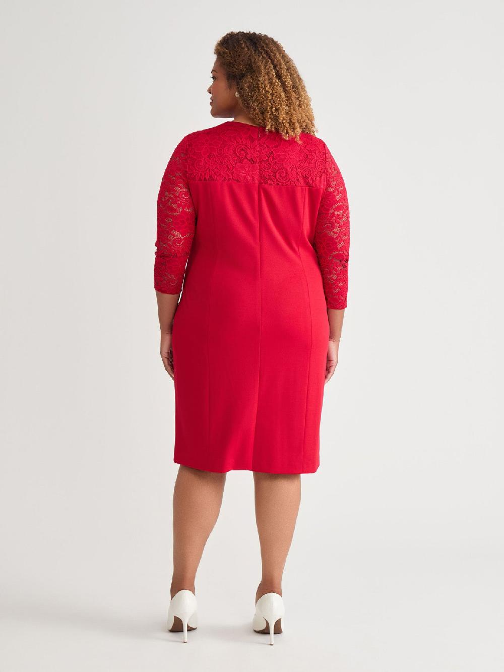Kasper Yoke Sheath Dress Crimson