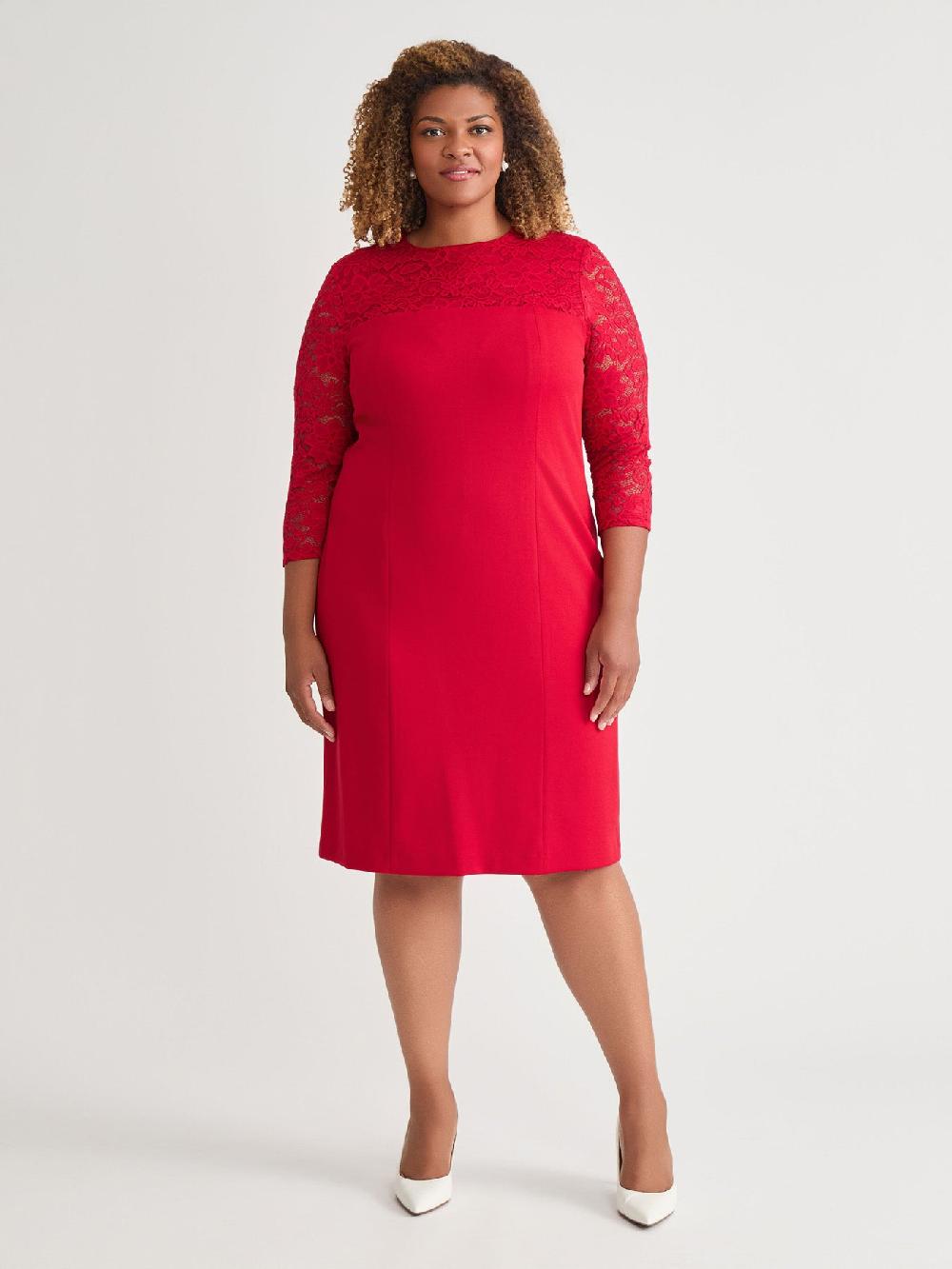 kasper Yoke Sheath Dress Crimson