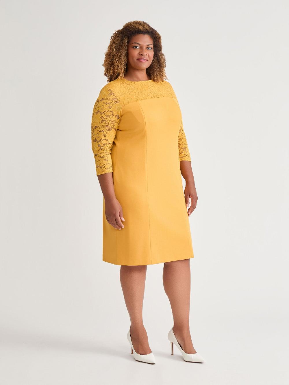 Kasper Yoke Sheath Dress Gold Signature