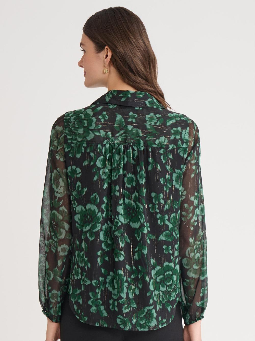 Kasper Long Sleeve Ruffle Front Blouse Classic Drape