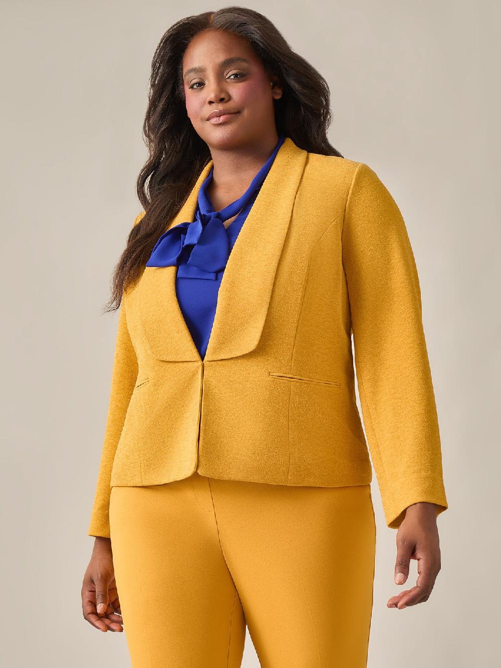 kasper Lurex Knit Shawl Collar Jacket Gold Signature