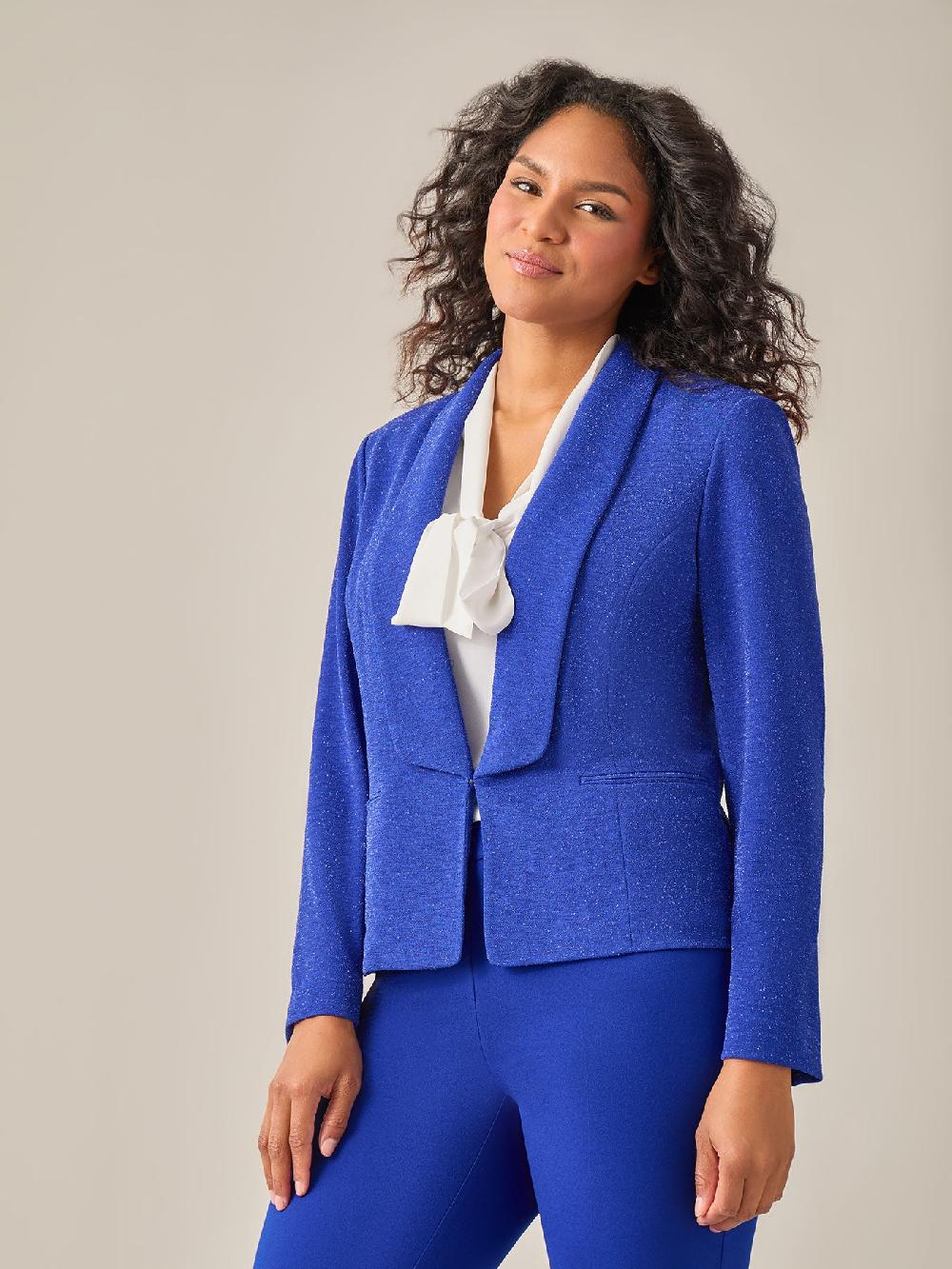 kasper Lurex Knit Shawl Collar Jacket Royal Signature