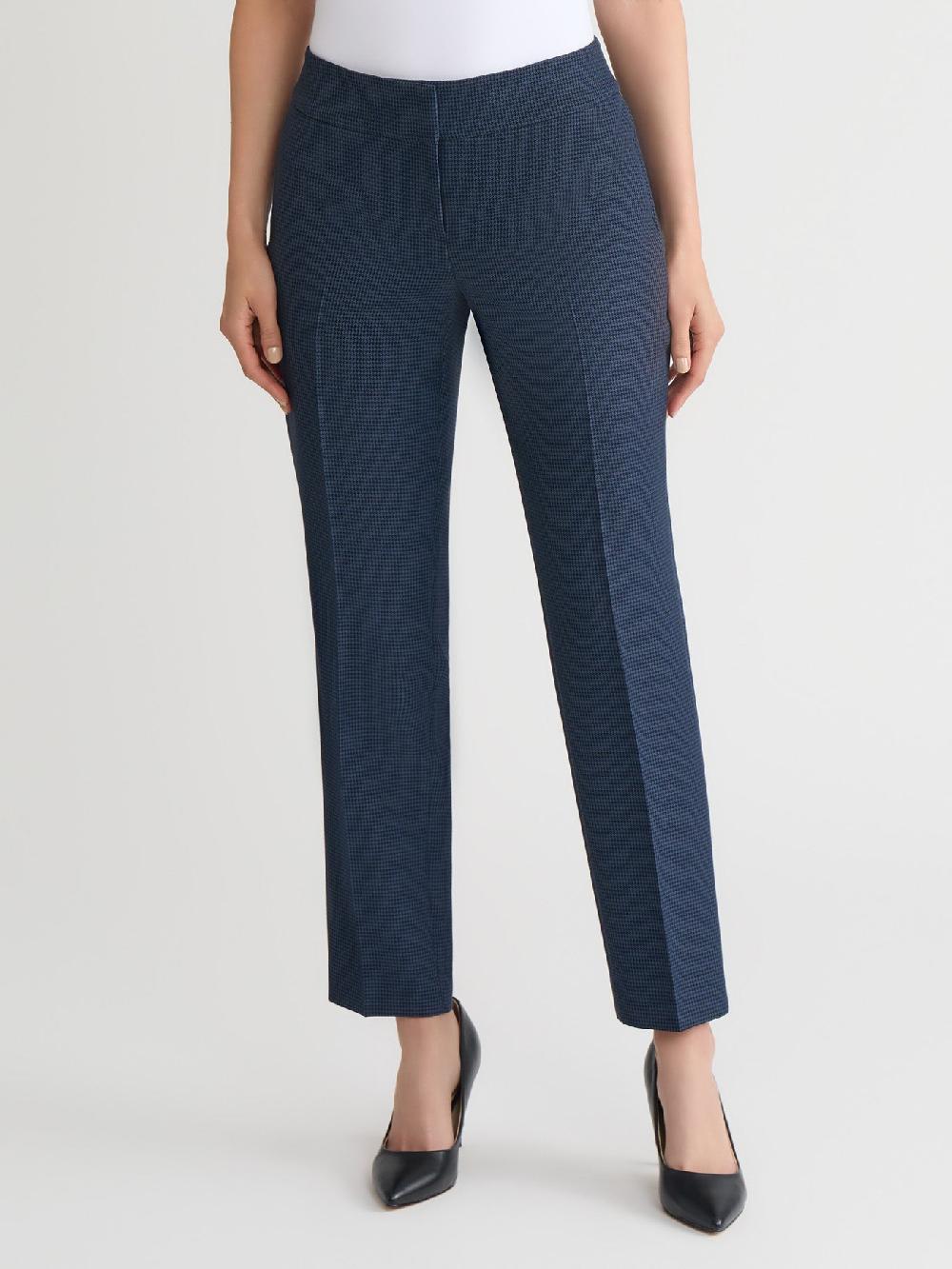 kasper Mini Check Slim Leg Pant Iconic Stretch Crepe