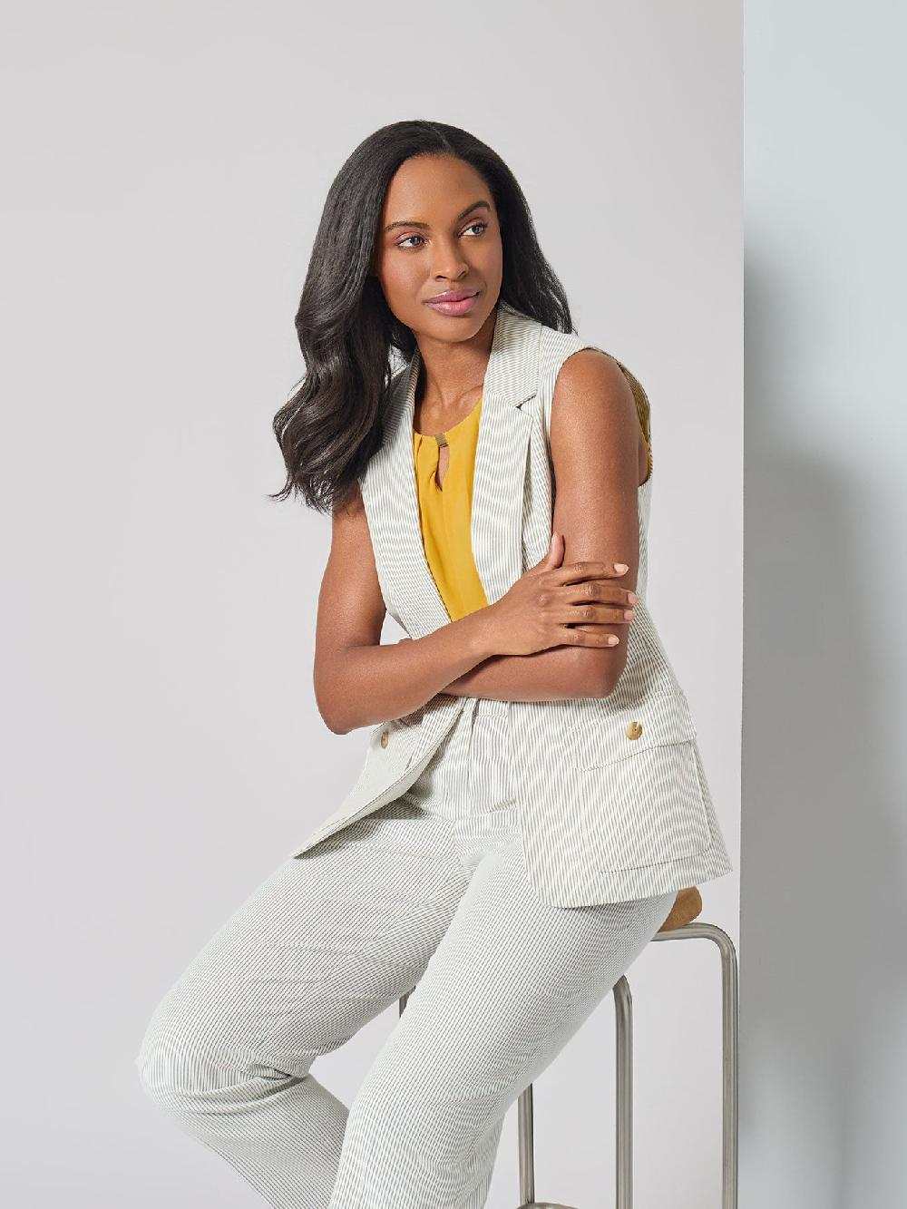 Kasper Notch Collar Pinstripe Vest Stretch Cotton Blend