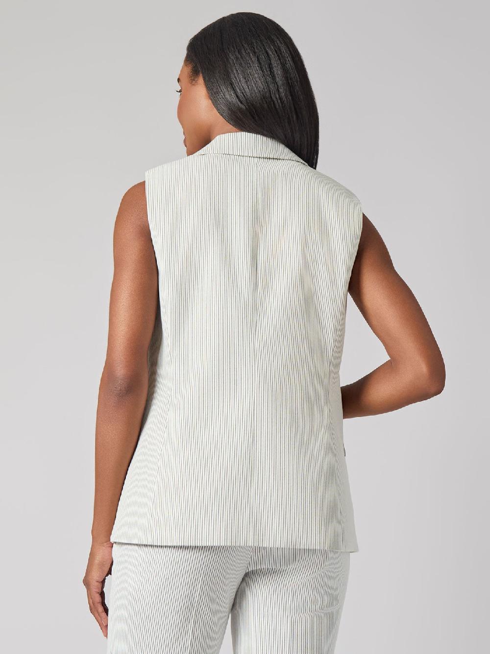 Kasper Notch Collar Pinstripe Vest Stretch Cotton Blend