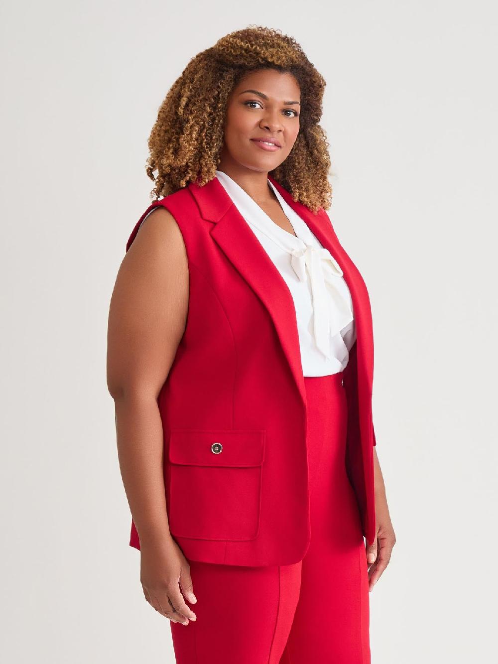 Kasper Notch Collar Vest With Patch Pockets Crimson