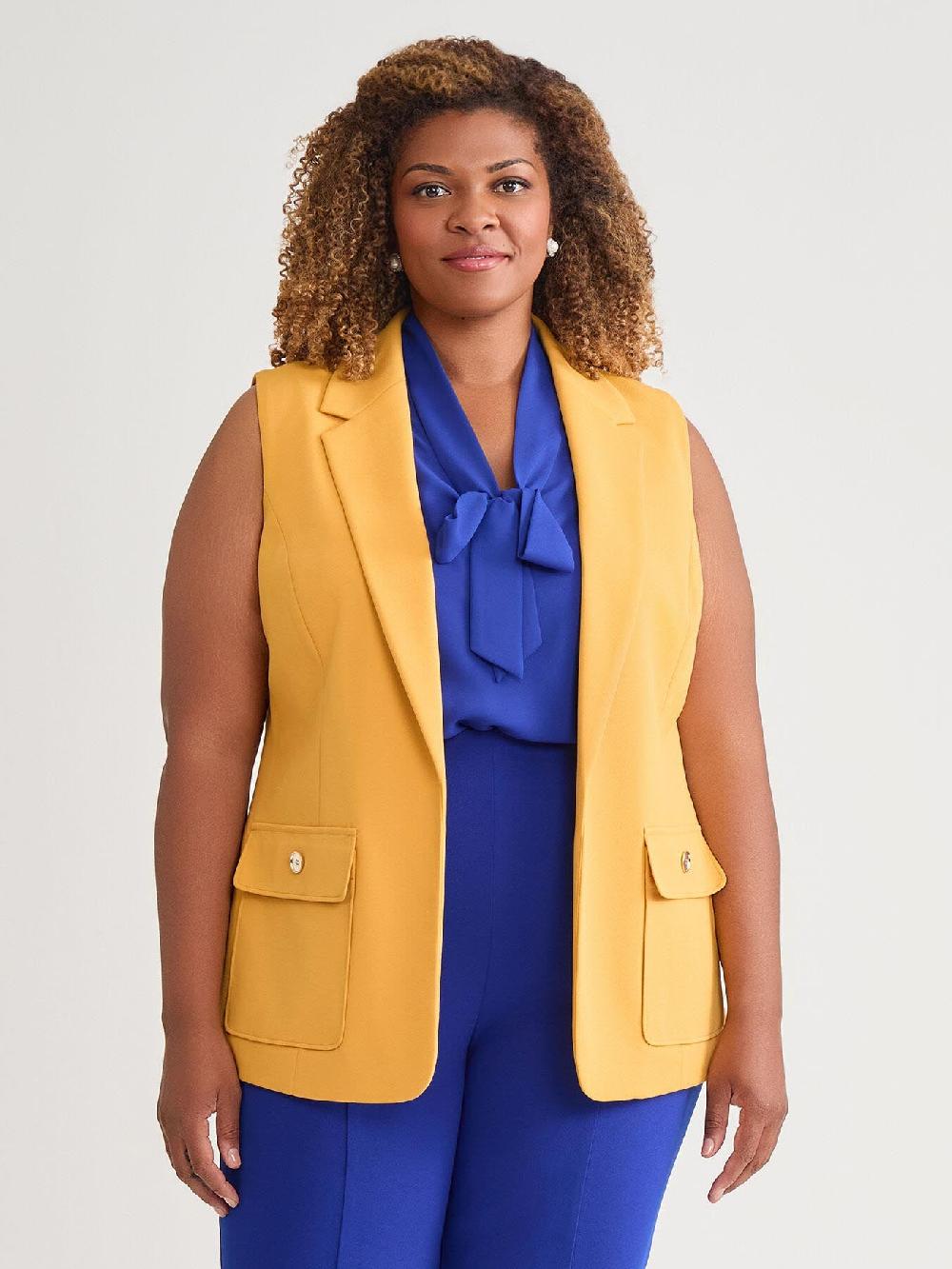 Kasper Notch Collar Vest With Patch Pockets Gold Signature