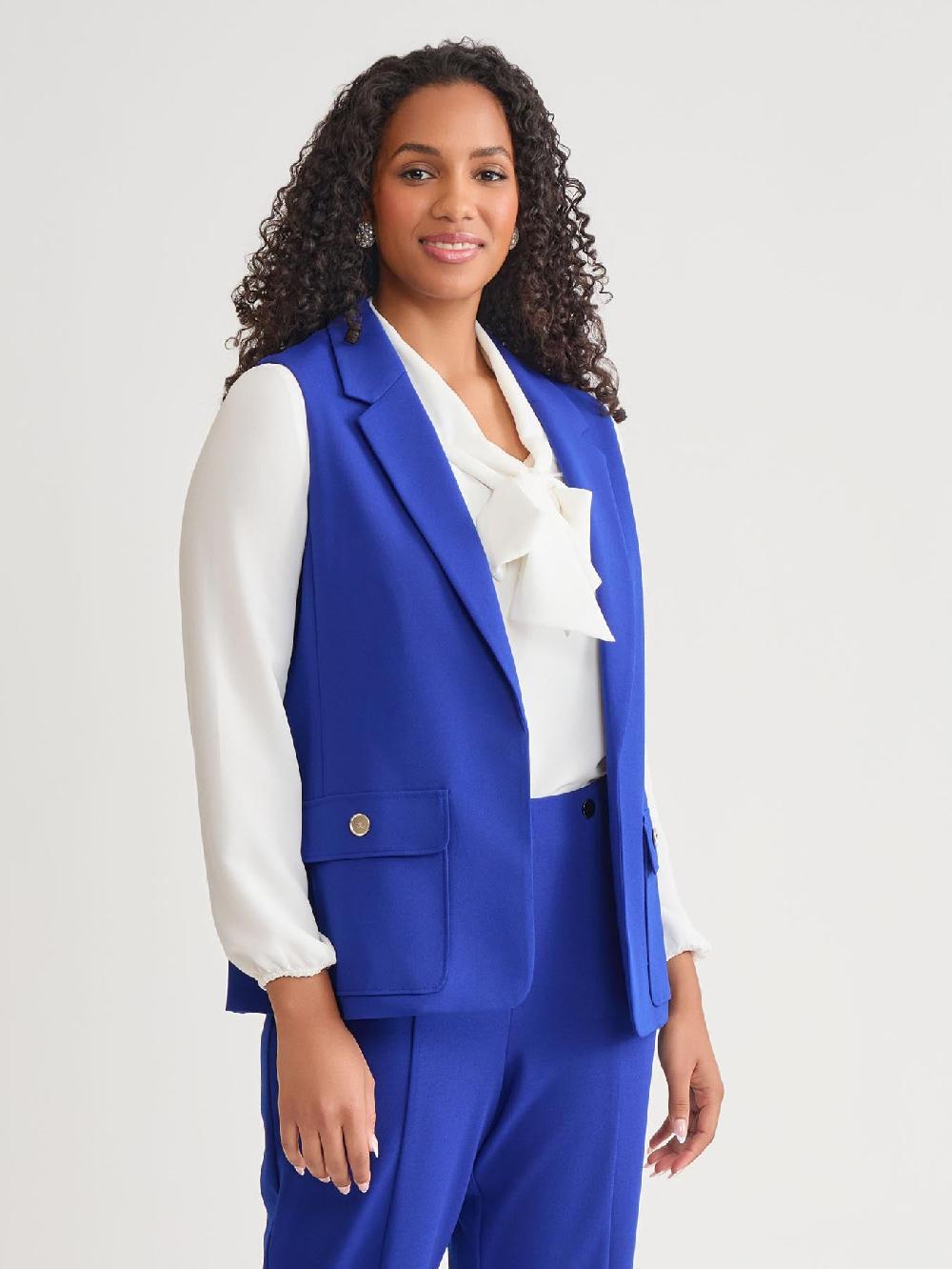 Kasper Notch Collar Vest With Patch Pockets Royal Signature
