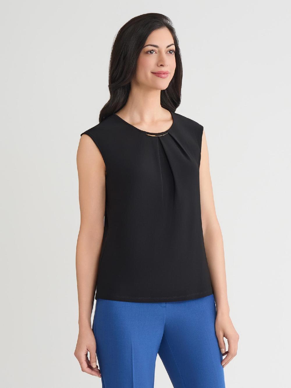 Kasper Petite Delicate Hardware Pleat Neck Top Everyday Knit