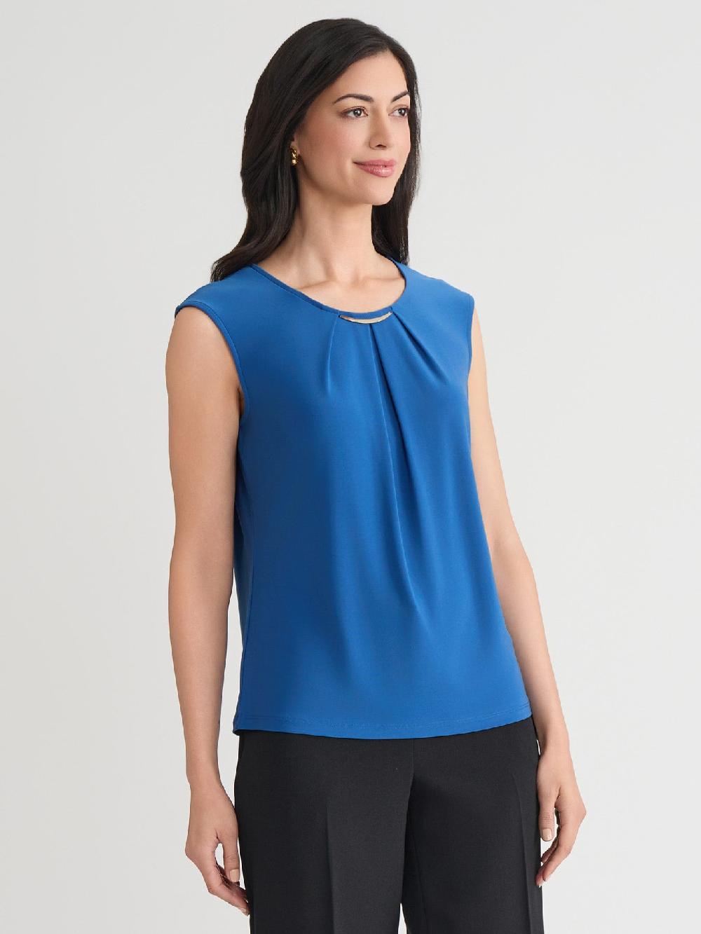 Kasper Petite Delicate Hardware Pleat Neck Top Everyday Knit