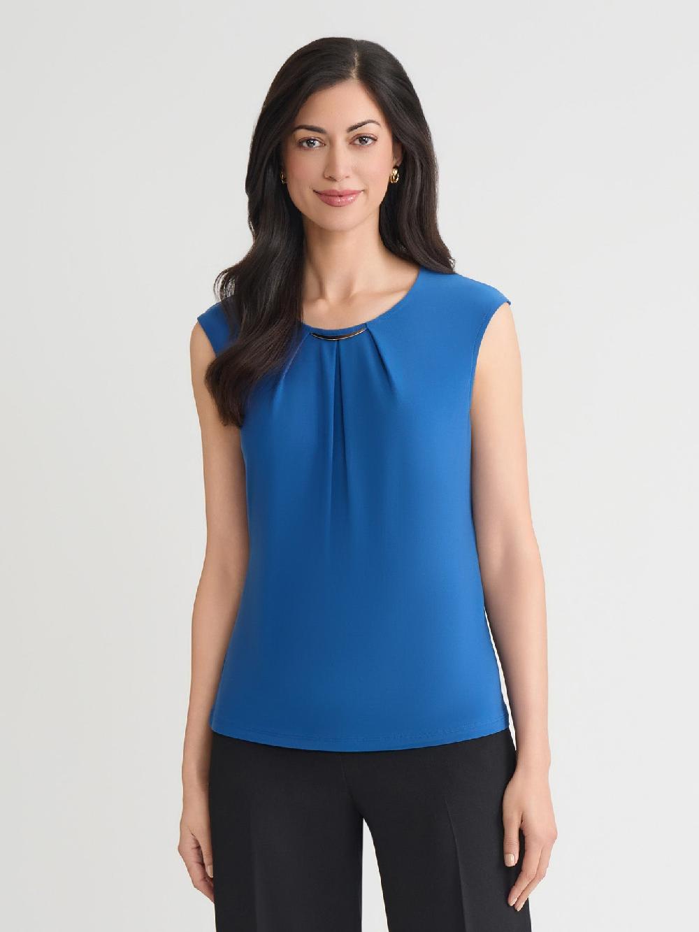 kasper Petite Delicate Hardware Pleat Neck Top Everyday Knit