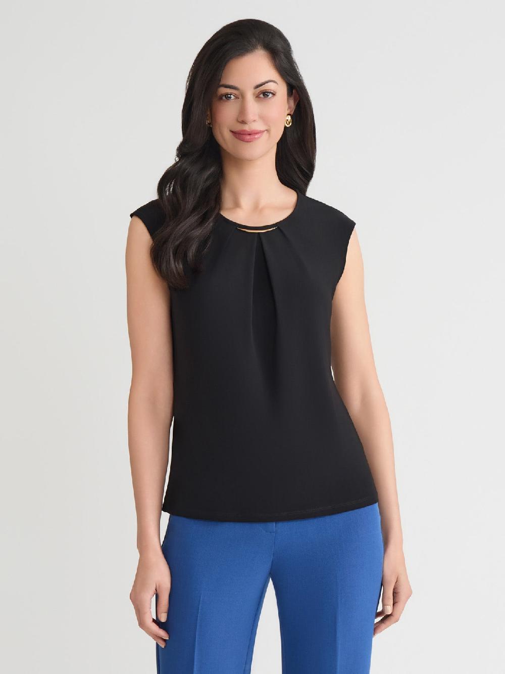 kasper Petite Delicate Hardware Pleat Neck Top Everyday Knit