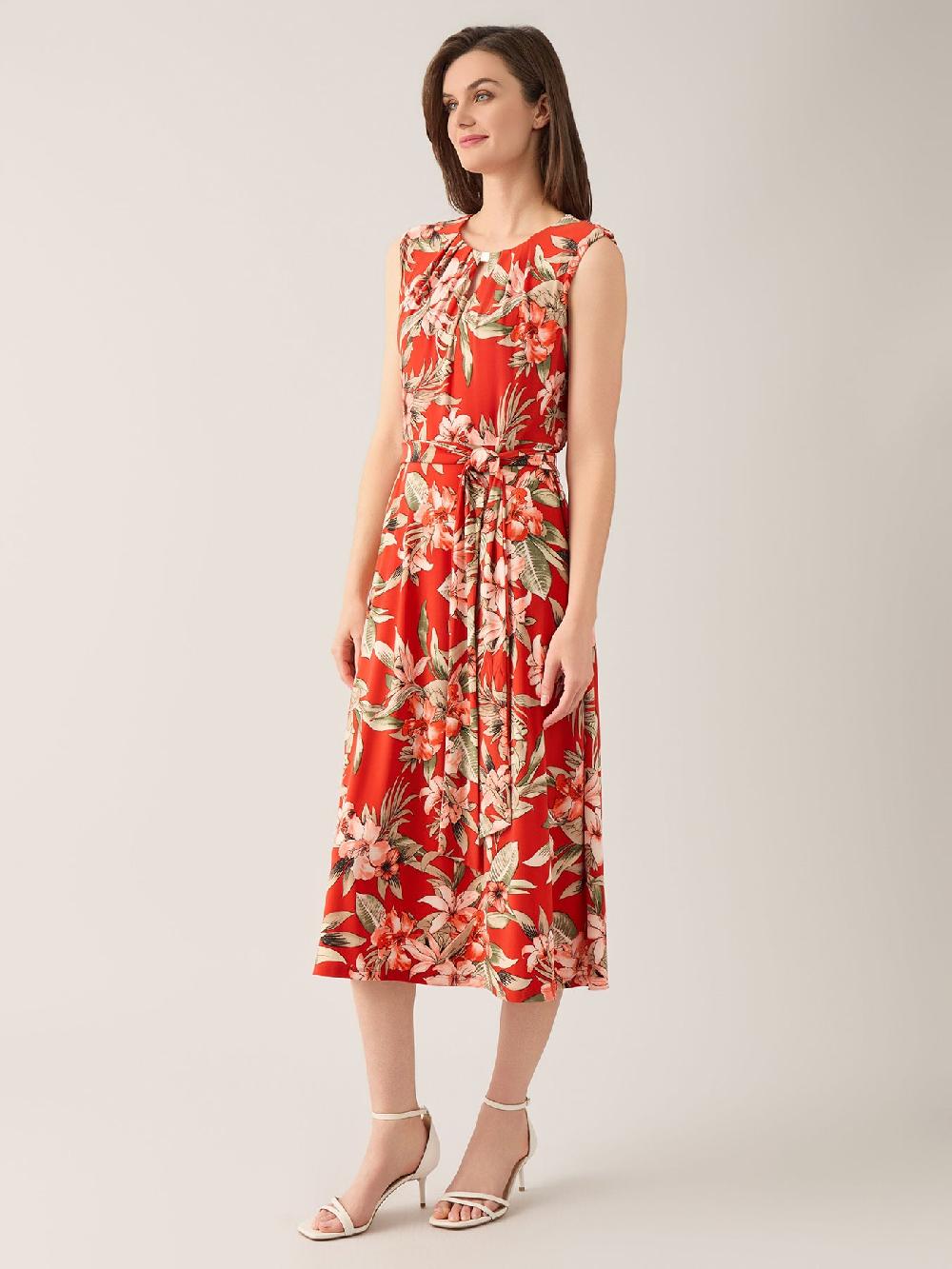 Kasper Petite Floral Print Pleat Neck Dress Everyday Knit