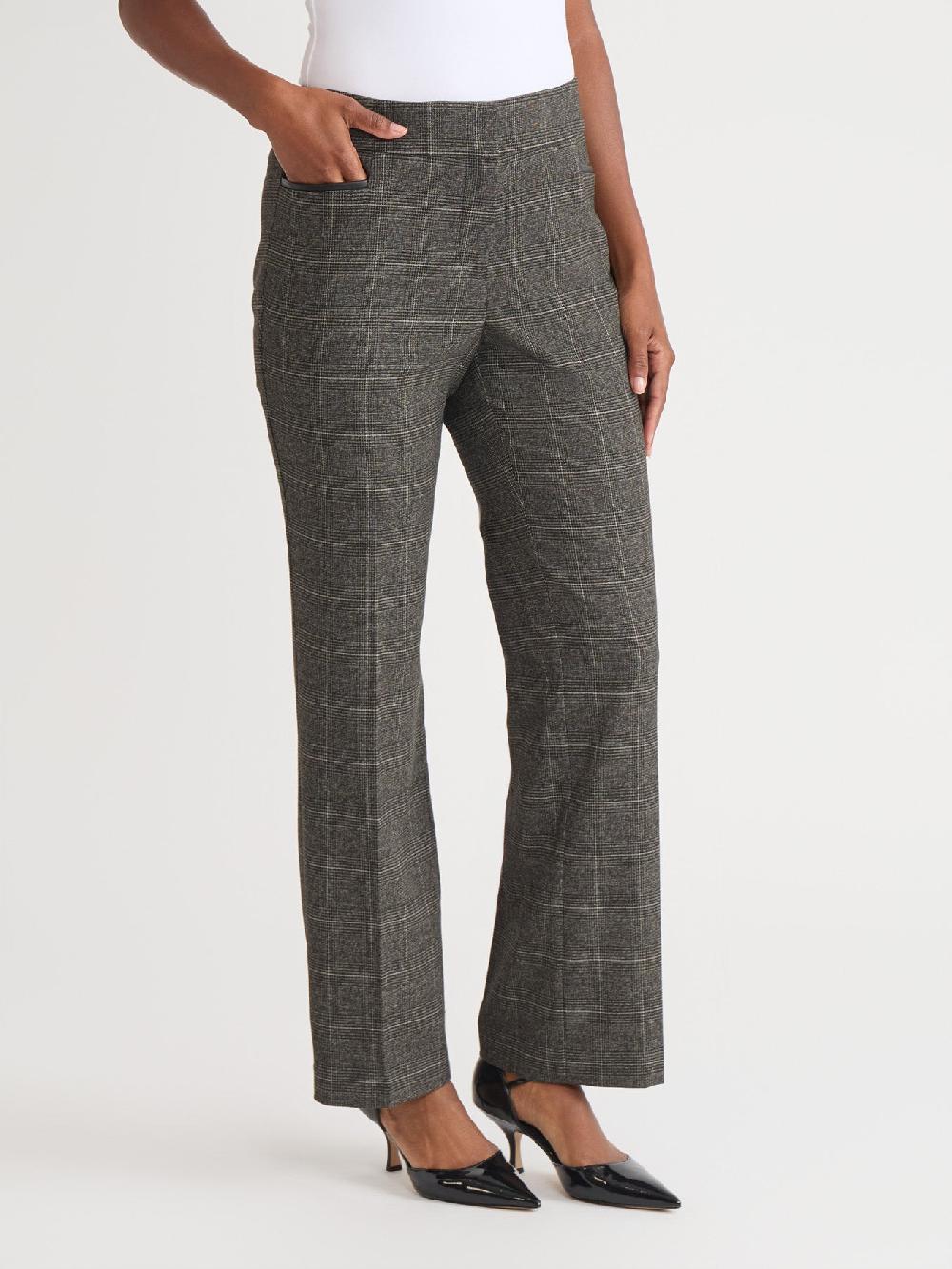 Kasper Petite Fly Front L-Pocket Trouser Faux Leather/Plaid