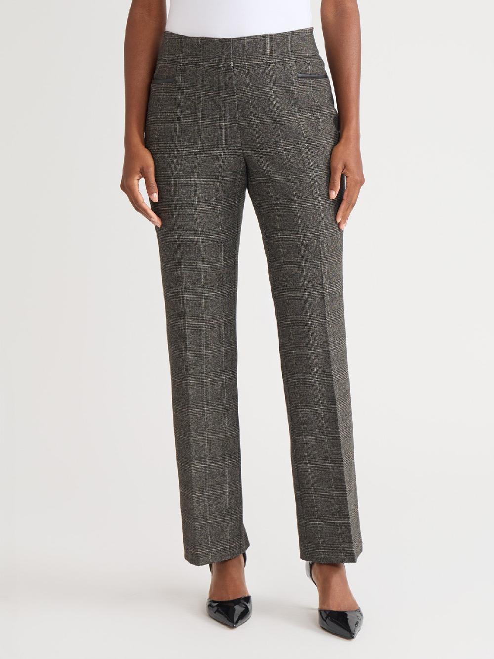 kasper Petite Fly Front L-Pocket Trouser Faux Leather/Plaid