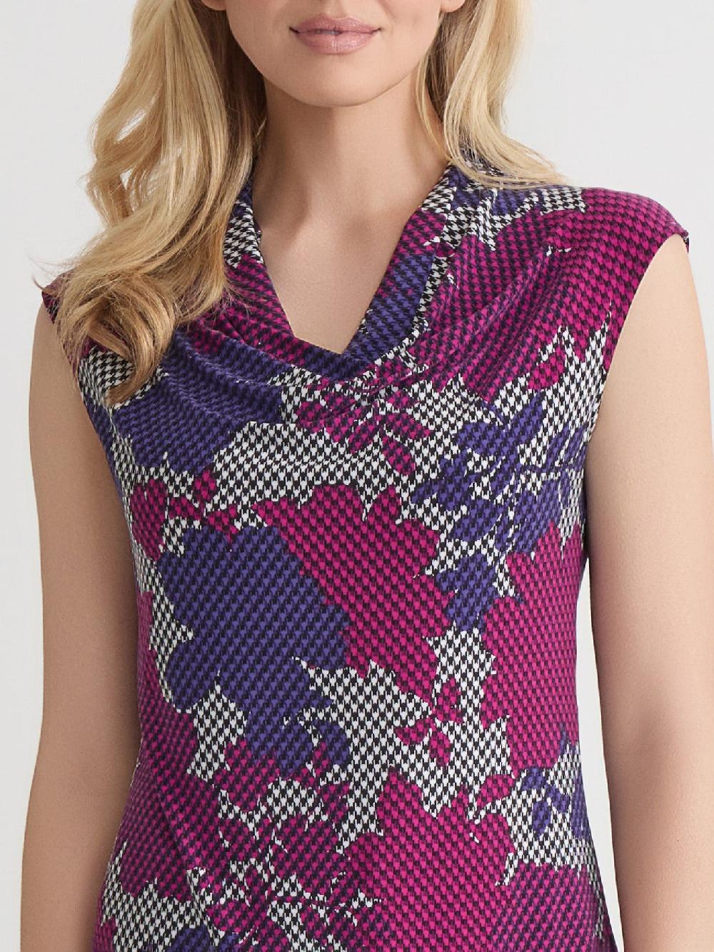 Kasper Petite Houndstooth Floral Cowl Neck Top Everyday Knit