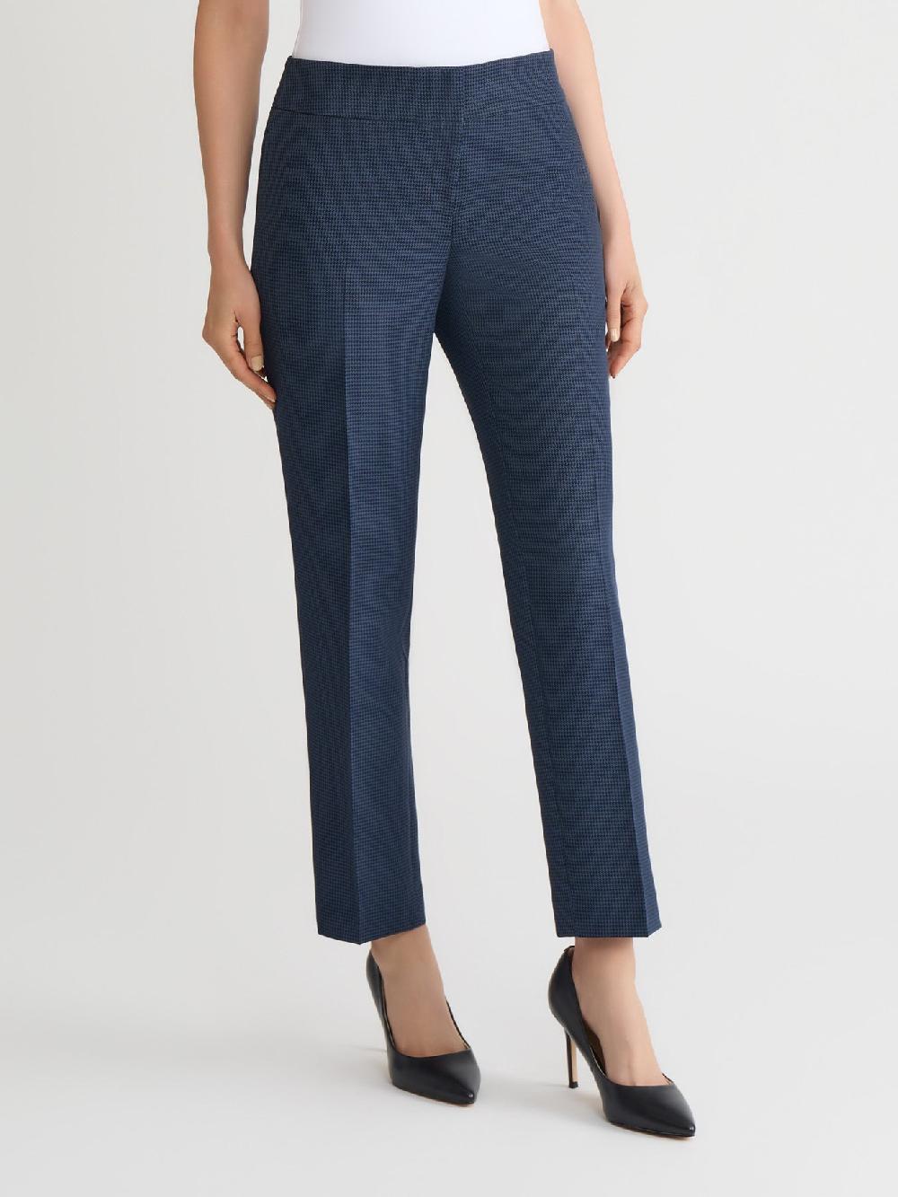 Kasper Petite Mini Check Slim Leg Pant Iconic Stretch Crepe