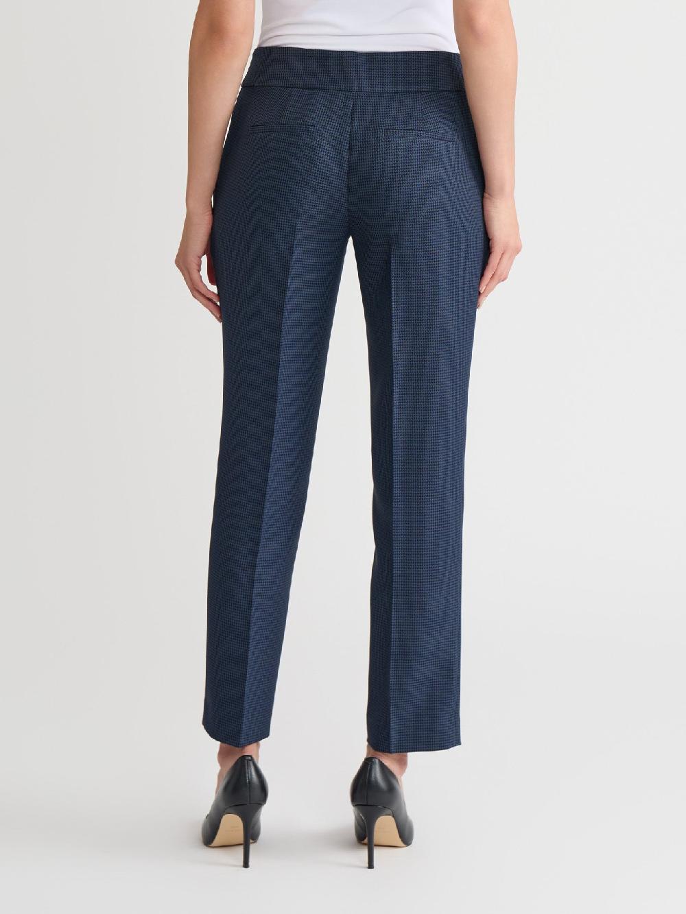 Kasper Petite Mini Check Slim Leg Pant Iconic Stretch Crepe