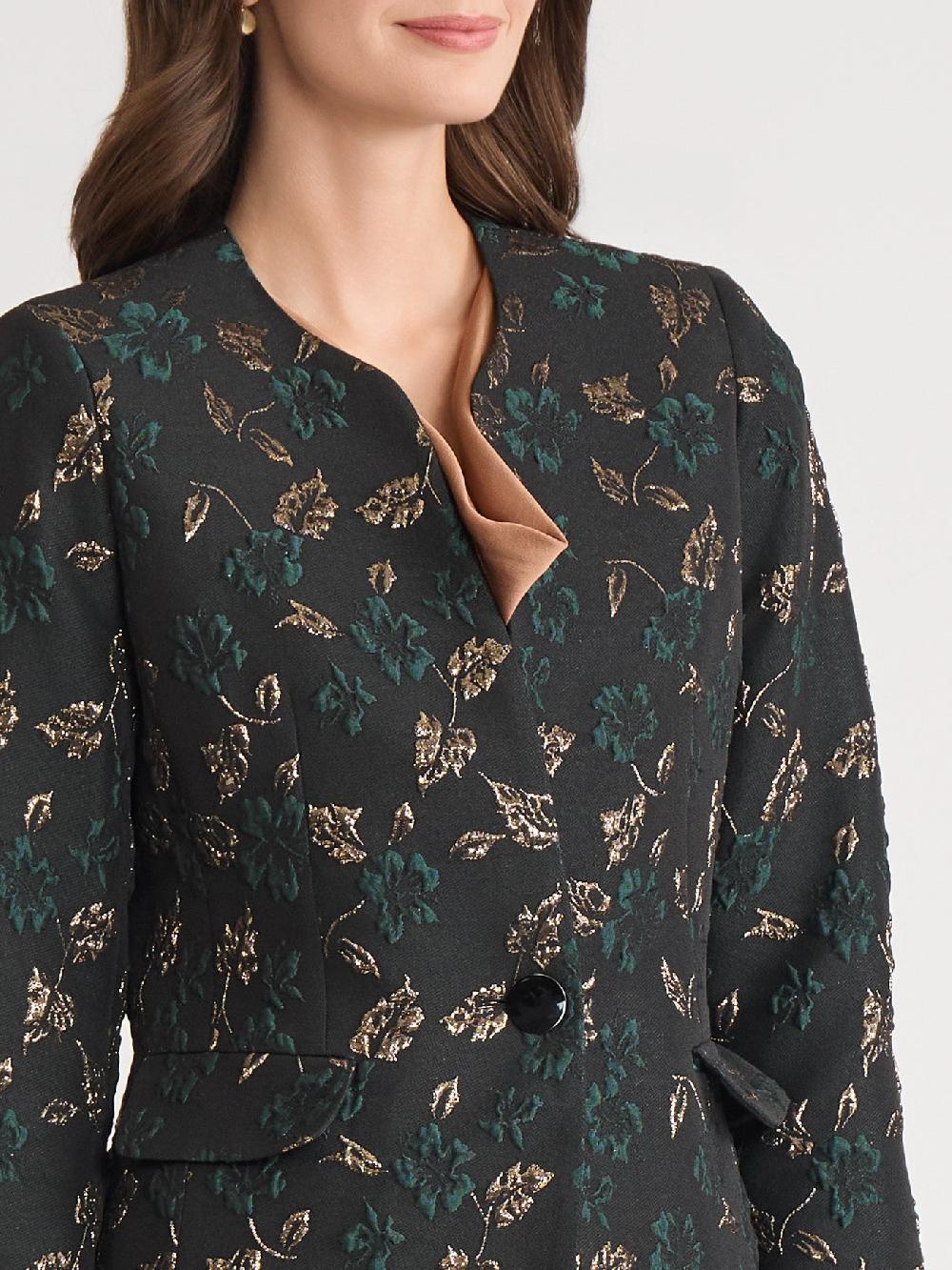 Kasper Petite One Button Collarless Jacket Jacquard Knit