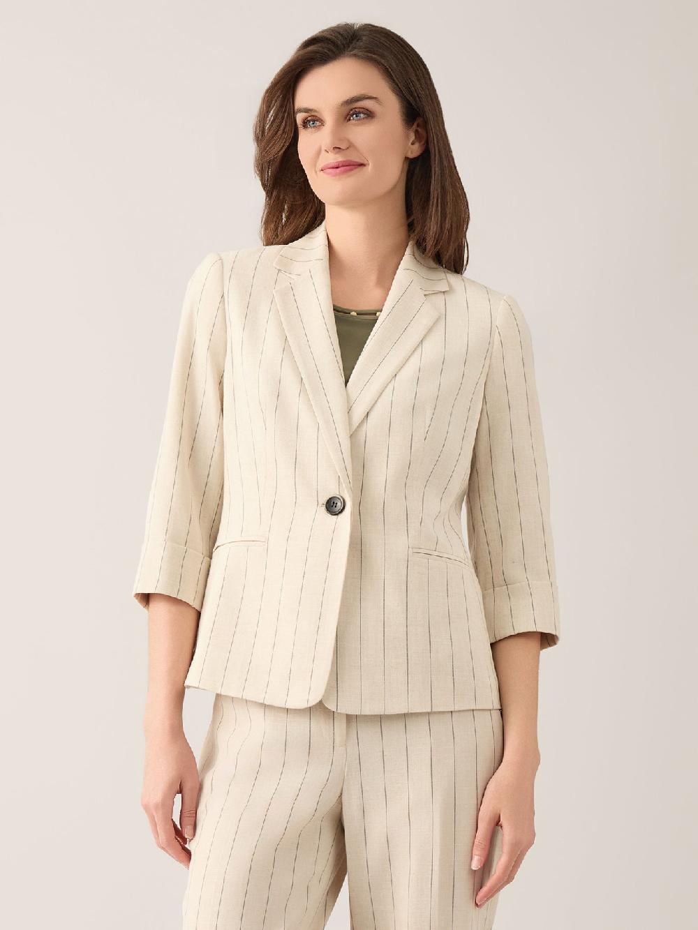 Kasper Petite One Button Pinstripe Jacket Linen Blend