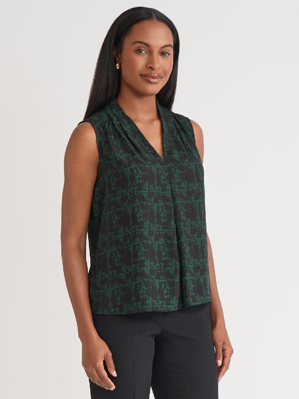 Kasper Petite Sleeveless Pleated Shoulder Blouse Soft Drape