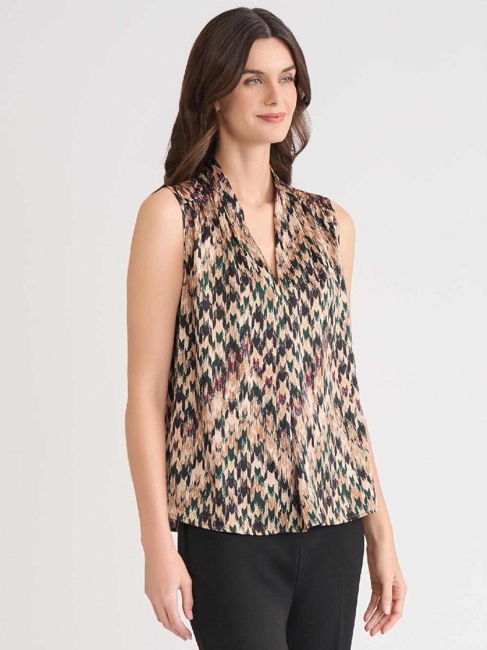 Kasper Petite Sleeveless Pleated Shoulder Blouse Soft Drape