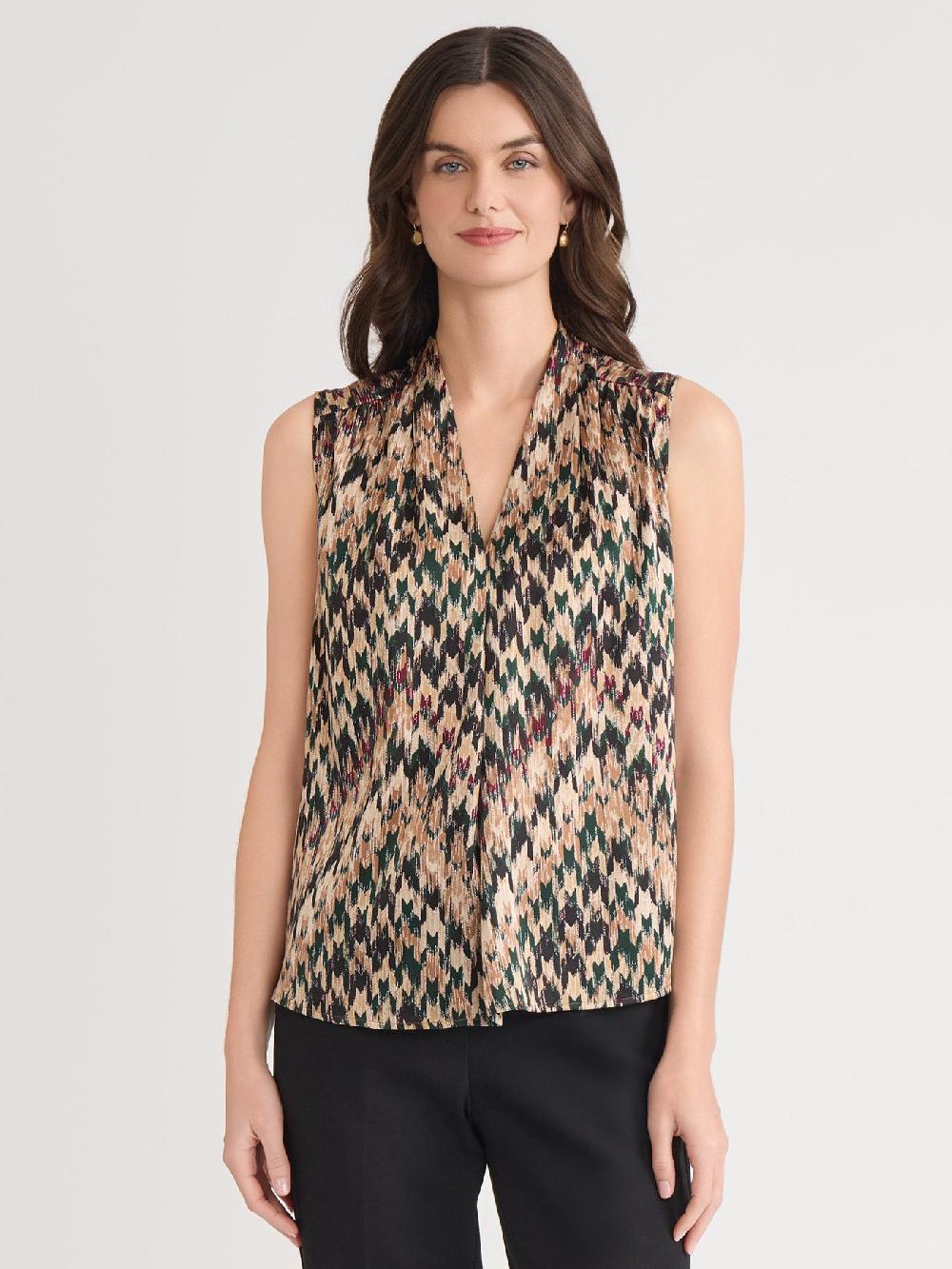 kasper Petite Sleeveless Pleated Shoulder Blouse Soft Drape