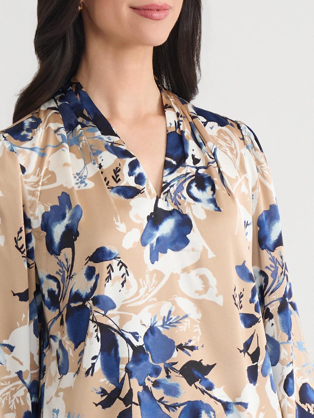 Kasper Petite V-Neck Pleated Shoulder Blouse Classic Drape