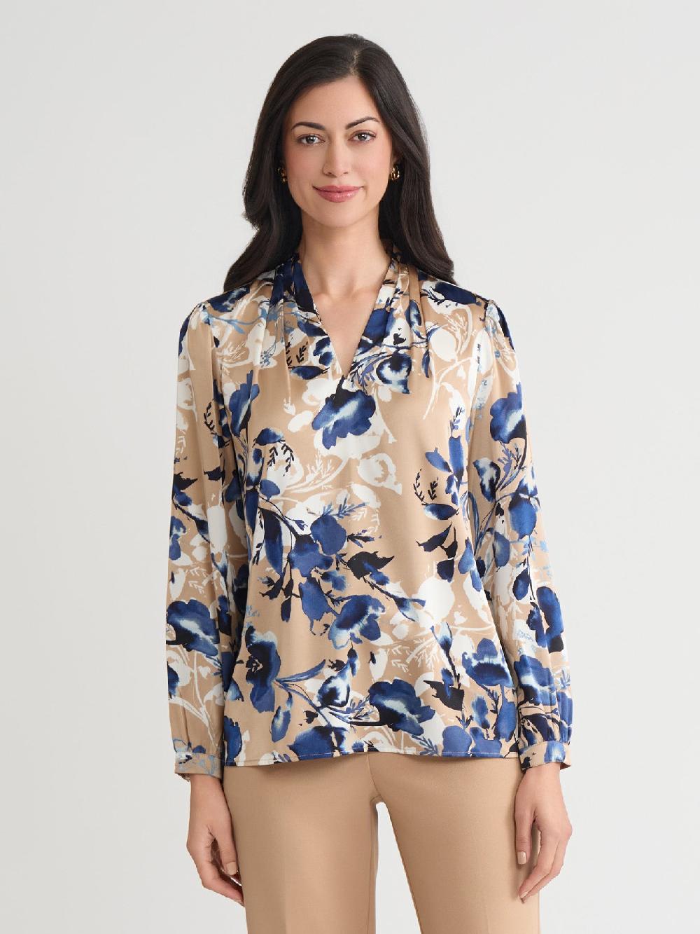 kasper Petite V-Neck Pleated Shoulder Blouse Classic Drape