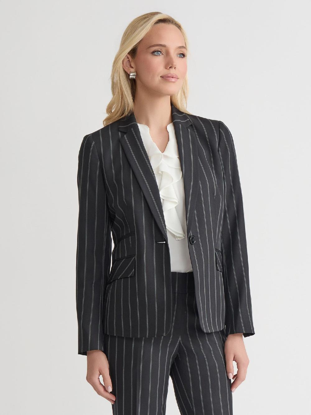 Kasper Pinstripe One Button Jacket Iconic Stretch Crepe