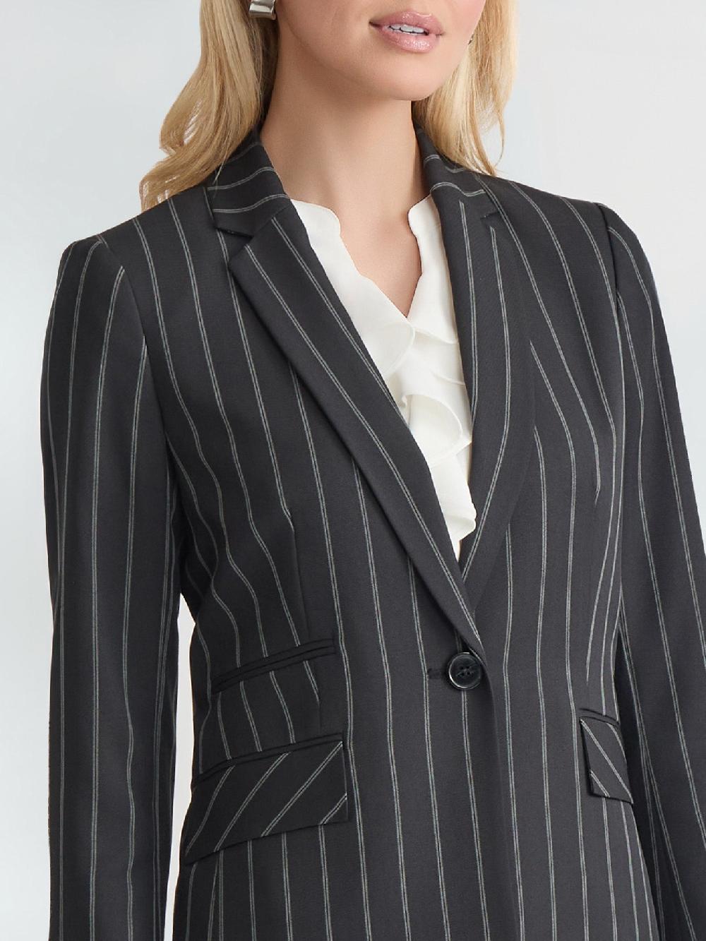 Kasper Pinstripe One Button Jacket Iconic Stretch Crepe