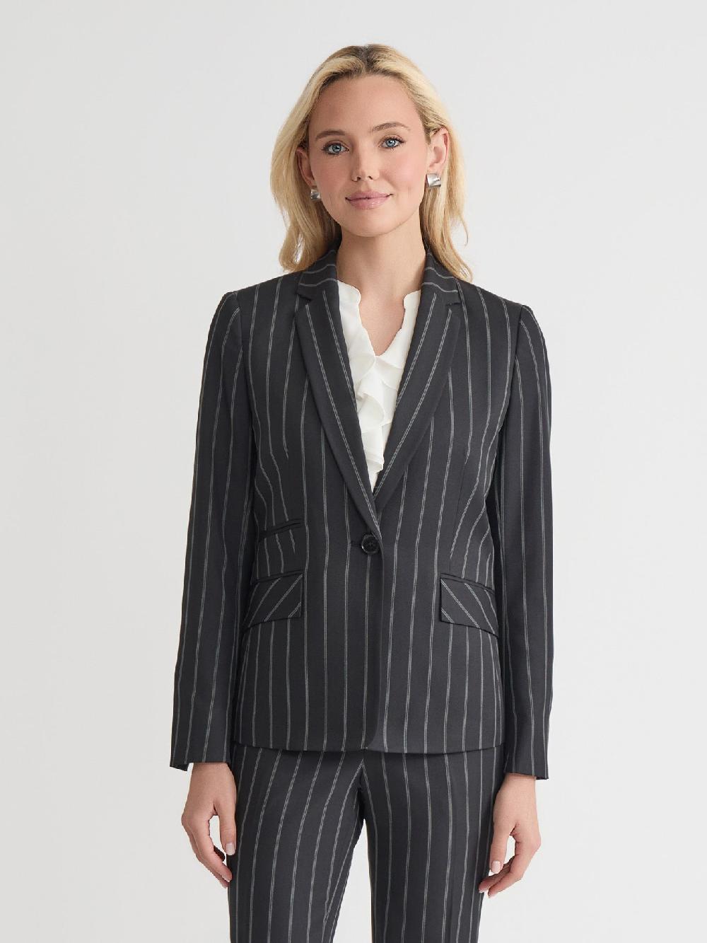 kasper Pinstripe One Button Jacket Iconic Stretch Crepe