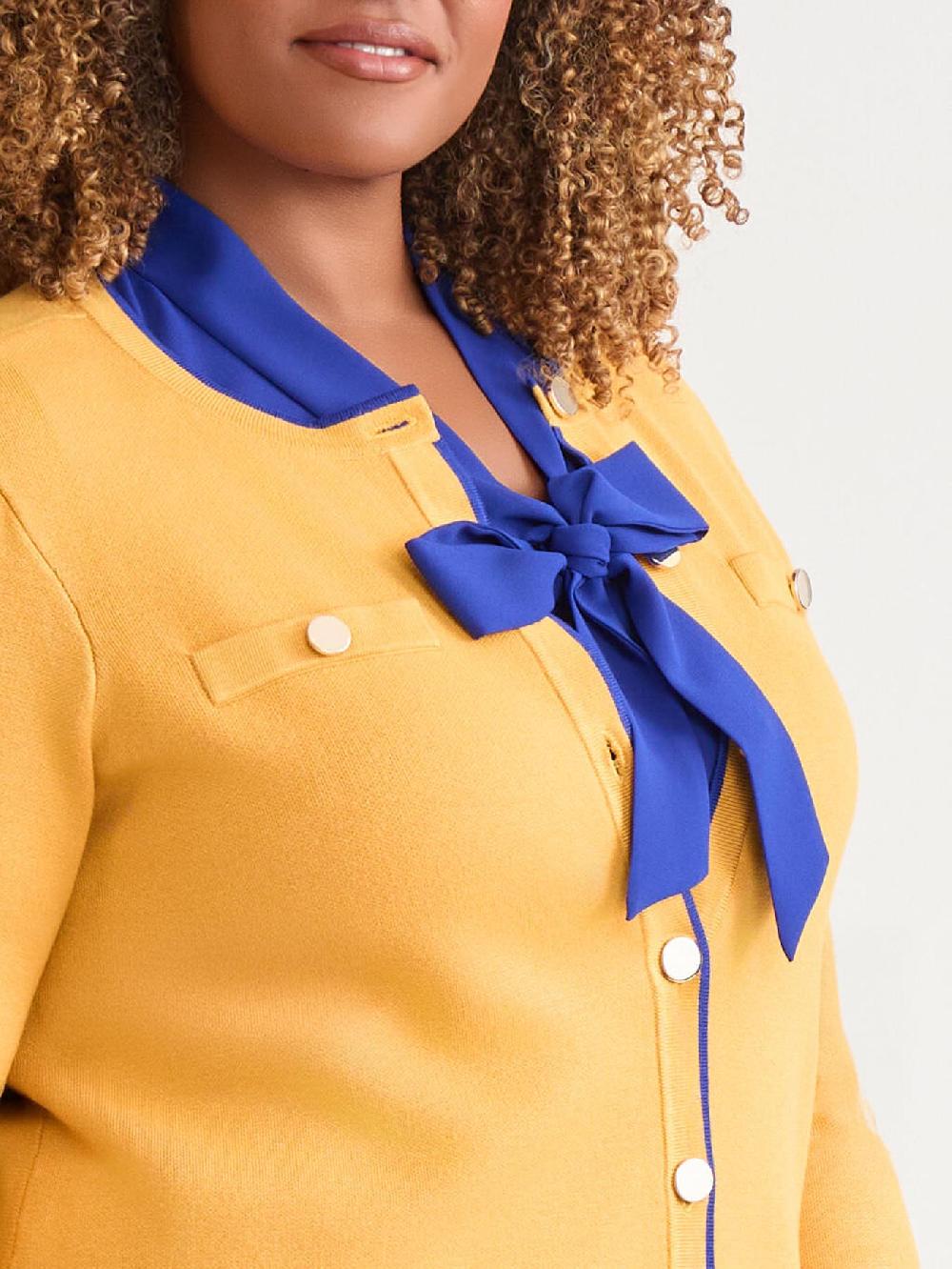 Kasper Piping Detail Cardigan Gold Signature/Royal Signature