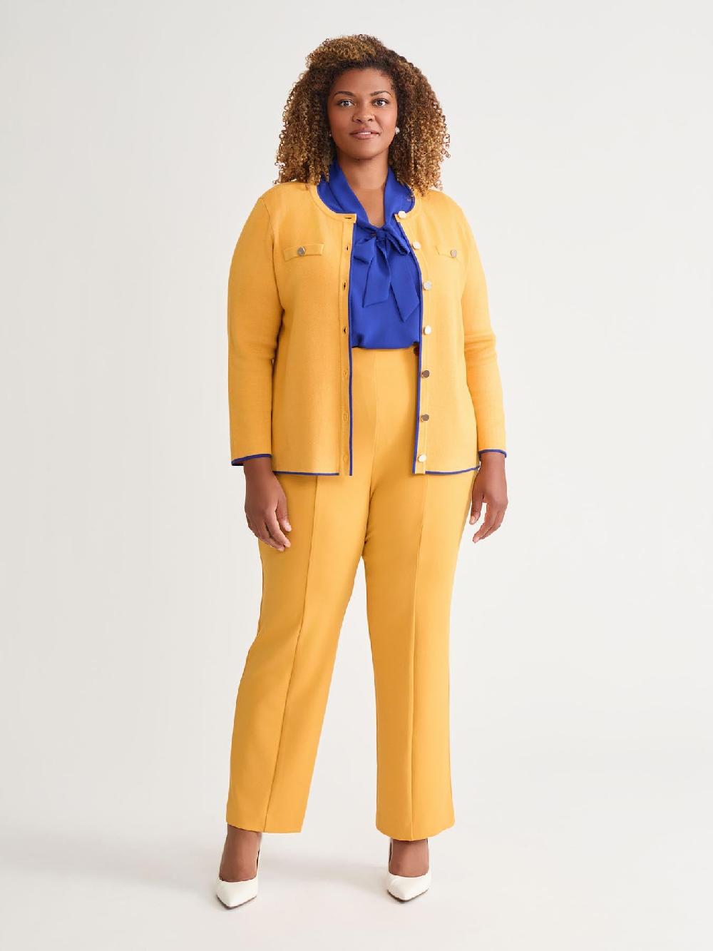 kasper Piping Detail Cardigan Gold Signature/Royal Signature