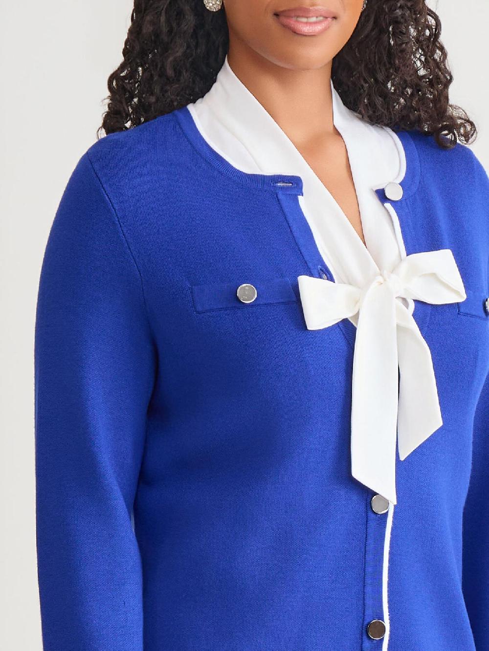 Kasper Piping Detail Cardigan Royal Signature/White