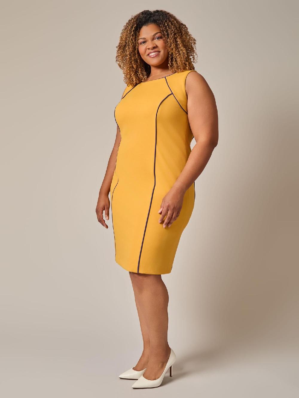 Kasper Piping Detail Dress Gold Signature/Royal Signature