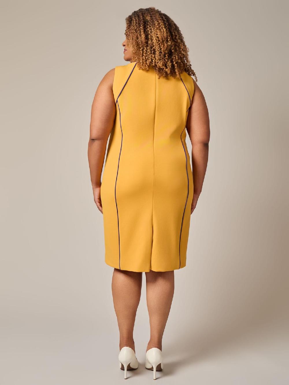 Kasper Piping Detail Dress Gold Signature/Royal Signature