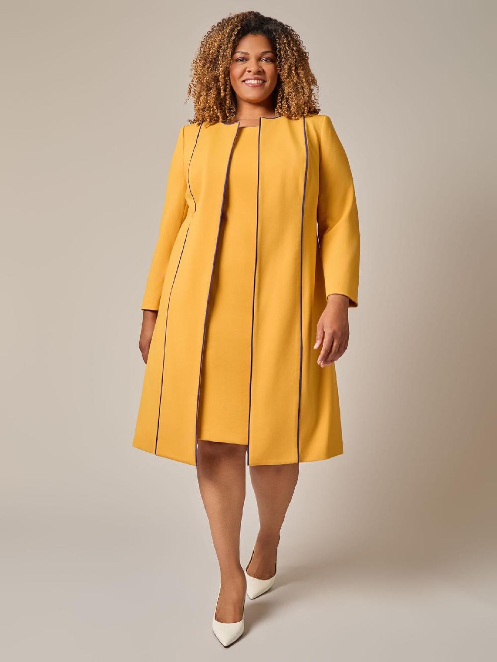 Kasper Piping Detail Dress Gold Signature/Royal Signature