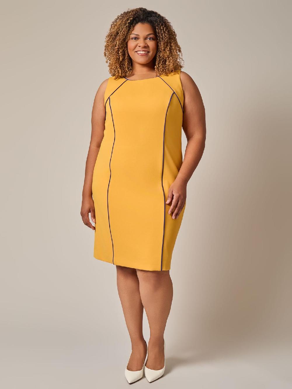 kasper Piping Detail Dress Gold Signature/Royal Signature