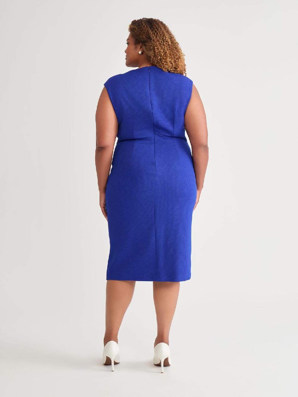 Kasper Plus Asymmetrical Neck Ruched Midi Dress Royal Signature