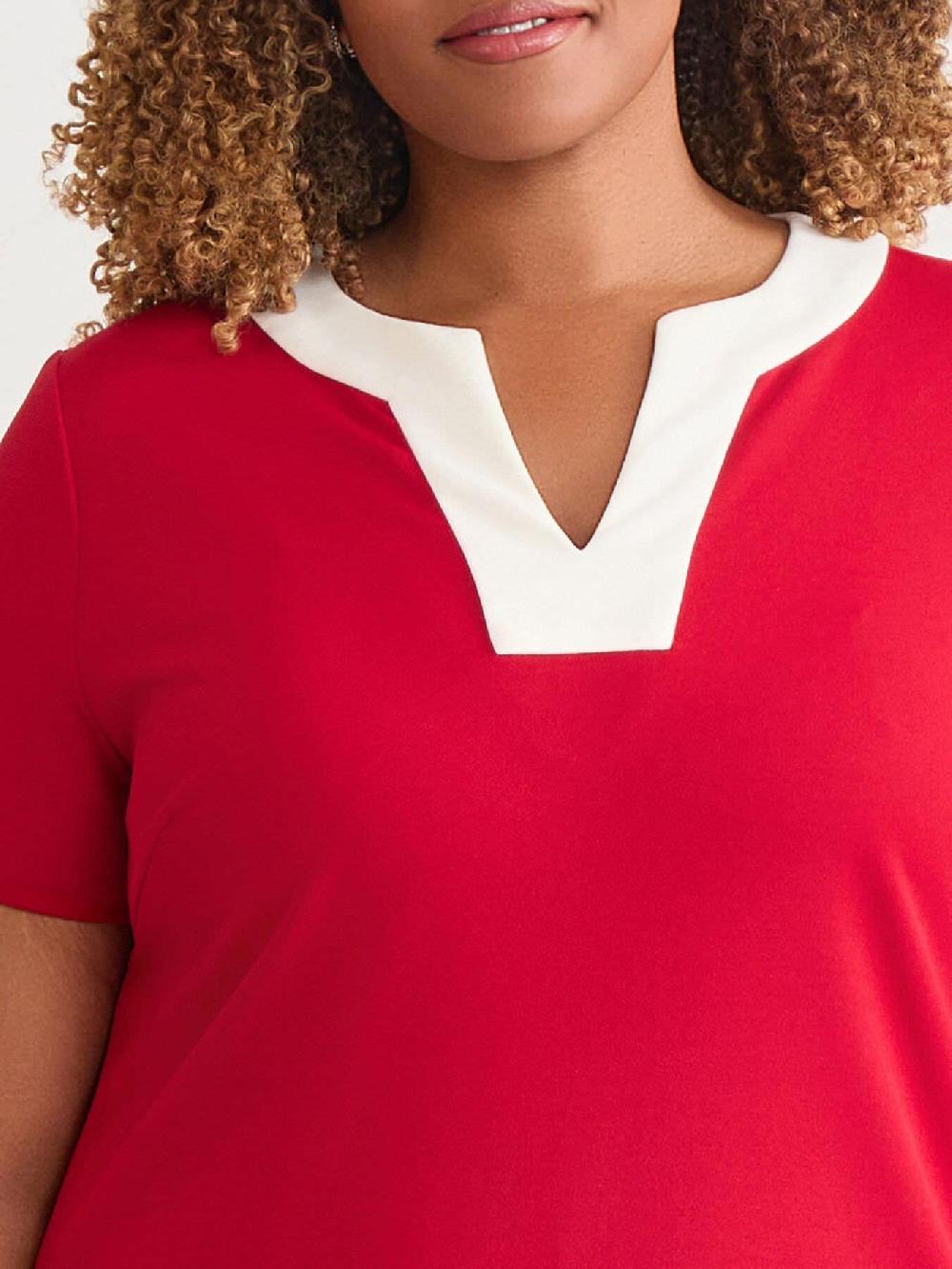 Kasper Plus Cap Sleeve Combo Shift Dress Crimson/Cream