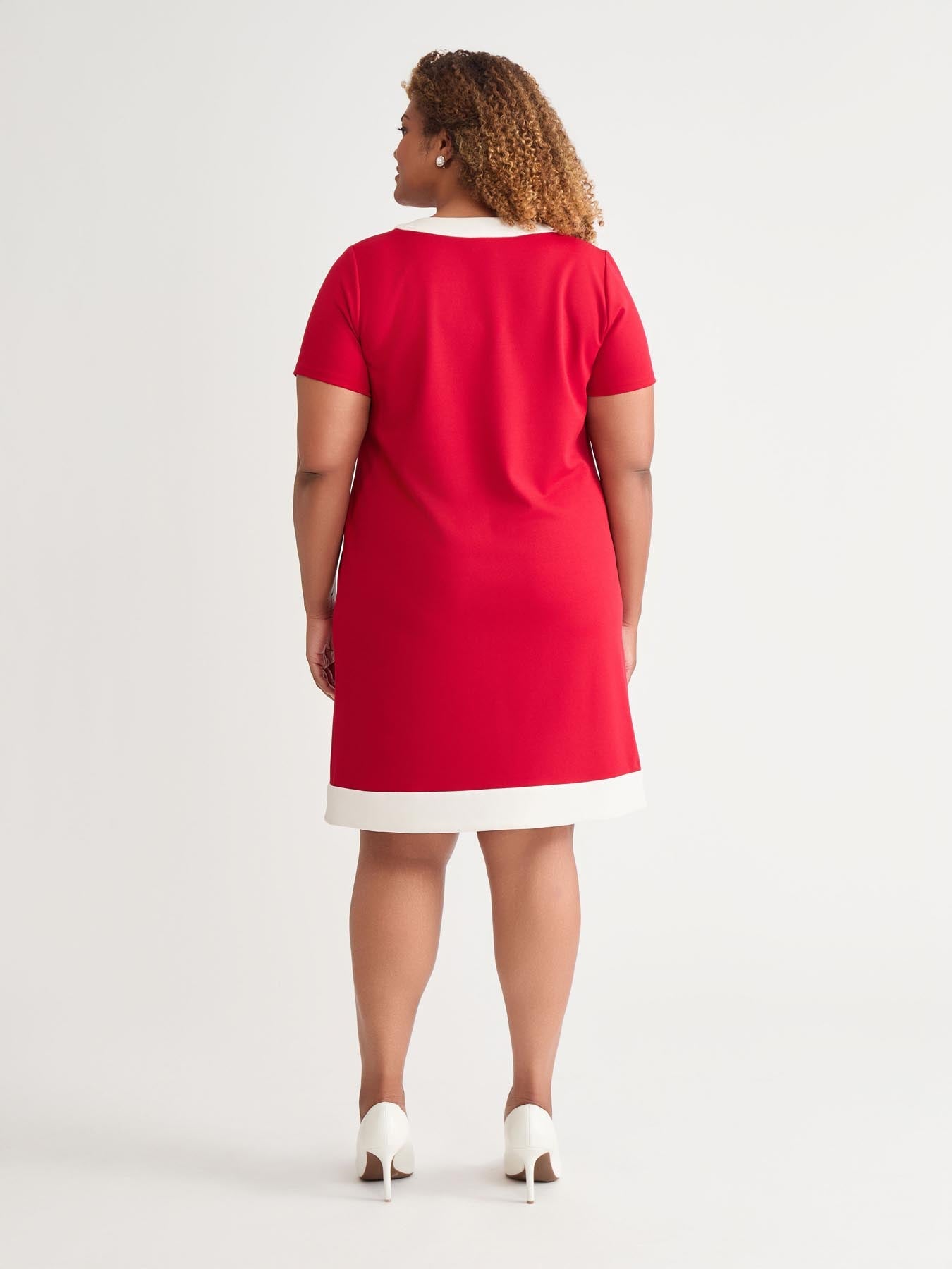 Kasper Plus Cap Sleeve Combo Shift Dress Crimson/Cream