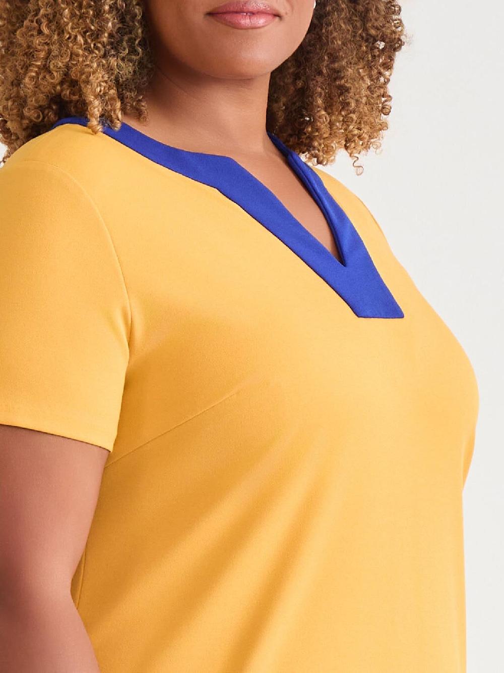 Kasper Plus Cap Sleeve Combo Shift Dress Gold Signature/Royal Signature