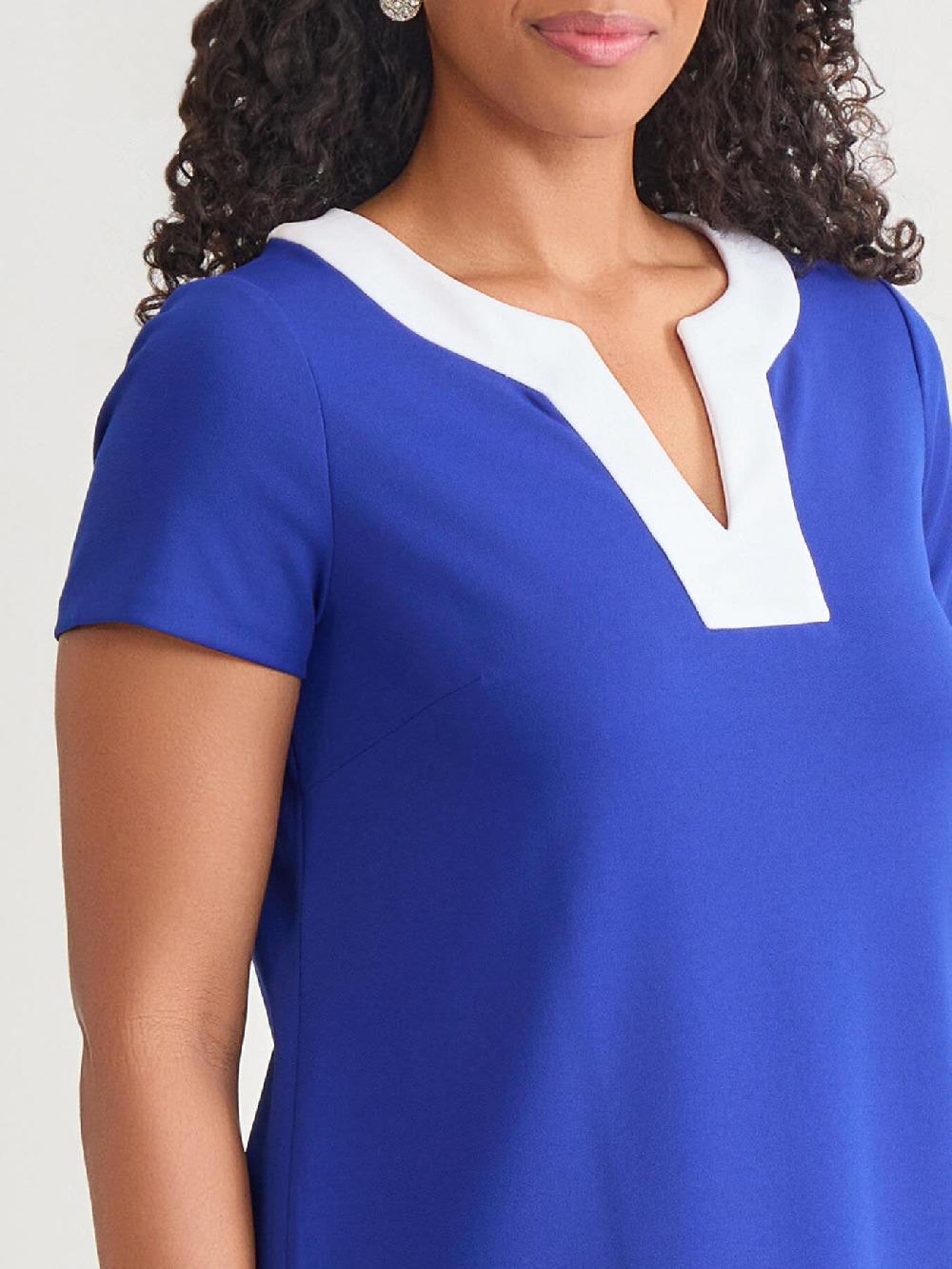 Kasper Plus Cap Sleeve Combo Shift Dress Royal Signature/White