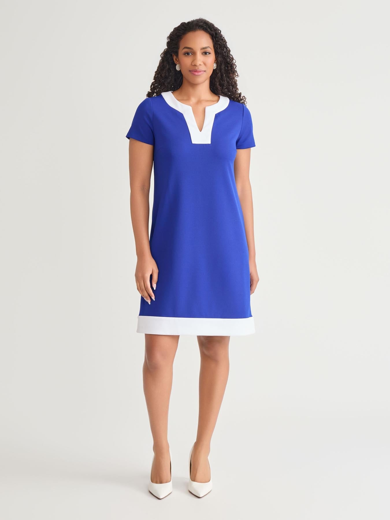 kasper Plus Cap Sleeve Combo Shift Dress Royal Signature/White