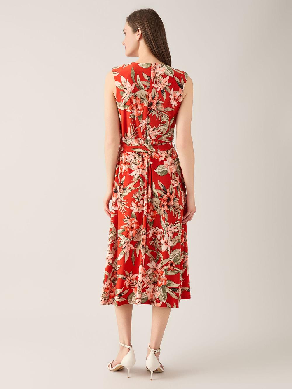 Kasper Plus Floral Print Pleat Neck Dress Everyday Knit