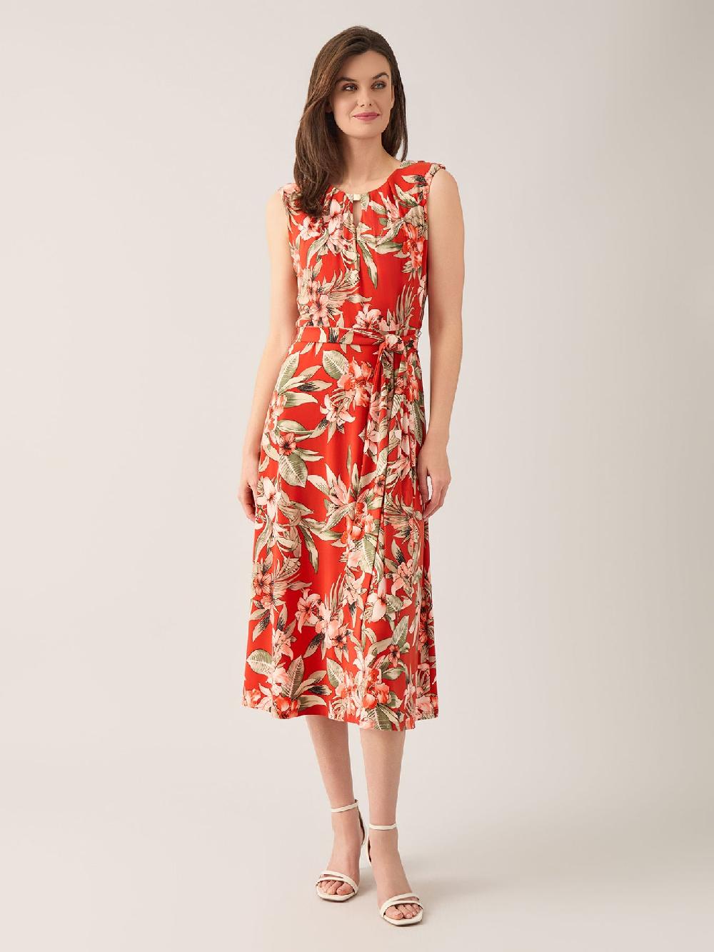 kasper Plus Floral Print Pleat Neck Dress Everyday Knit