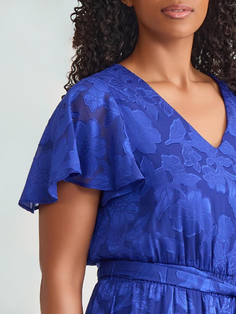 Kasper Plus Flutter Sleeve Smocked Waist Dress Royal Signature