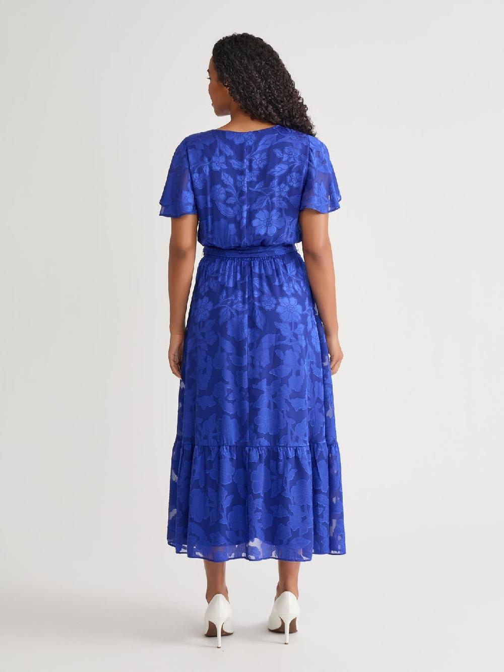 Kasper Plus Flutter Sleeve Smocked Waist Dress Royal Signature