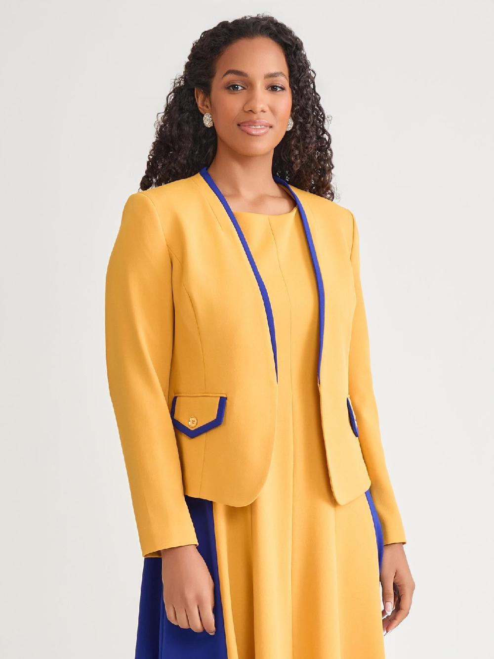 Kasper Plus Framed Collarless Jacket Gold Signature/Royal Signature